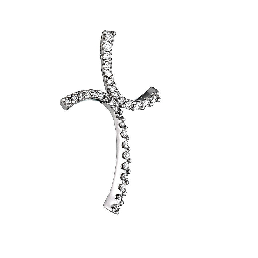 18K White Gold Womens Diamond Cross Pendant 0.96 Ctw