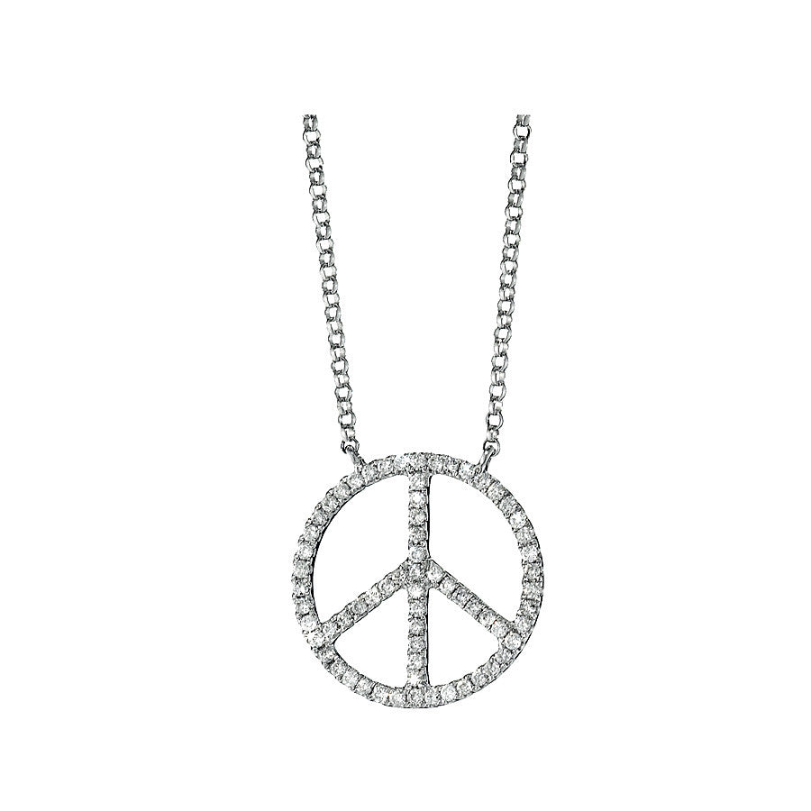18K White Gold Womens Diamond Peace Sign Pendant 0.35 Ctw