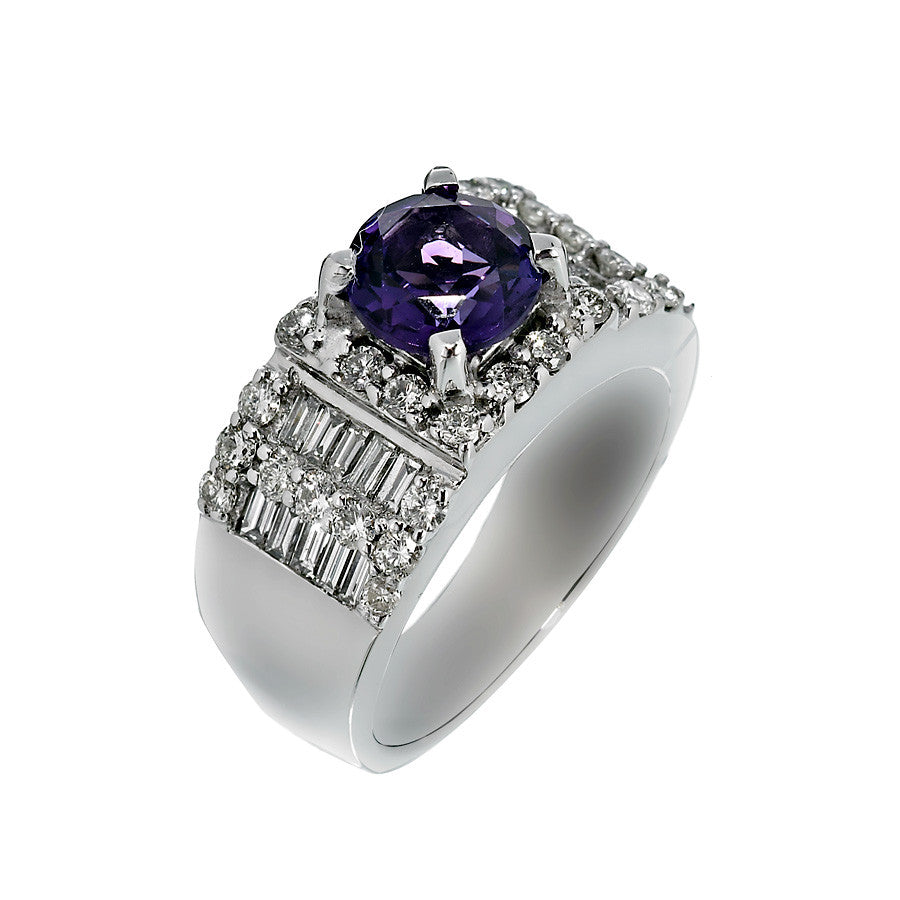 14K White Gold Womens Diamond and Amethyst Ring