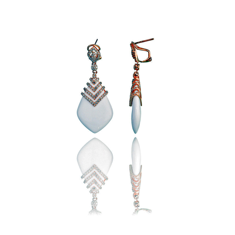 14K Rose Gold Womens Diamond and Onyx Drop Earrings 0.87 Ctw