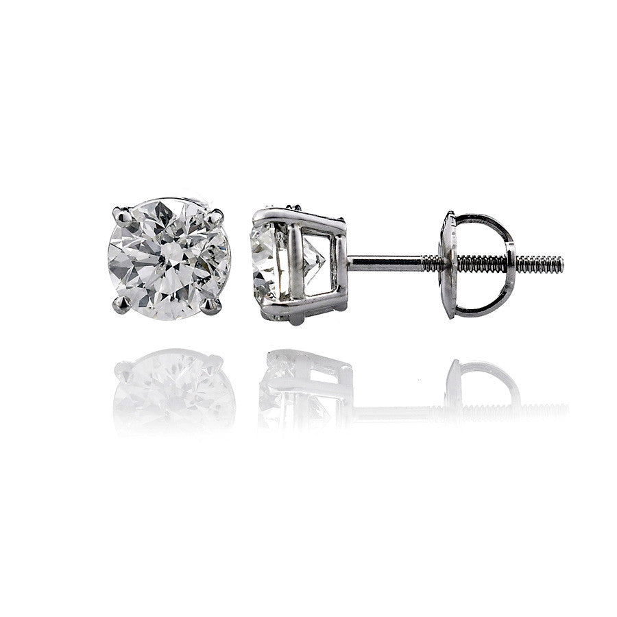 14K White Gold Diamond Stud Earrings 1.01 Ctw
