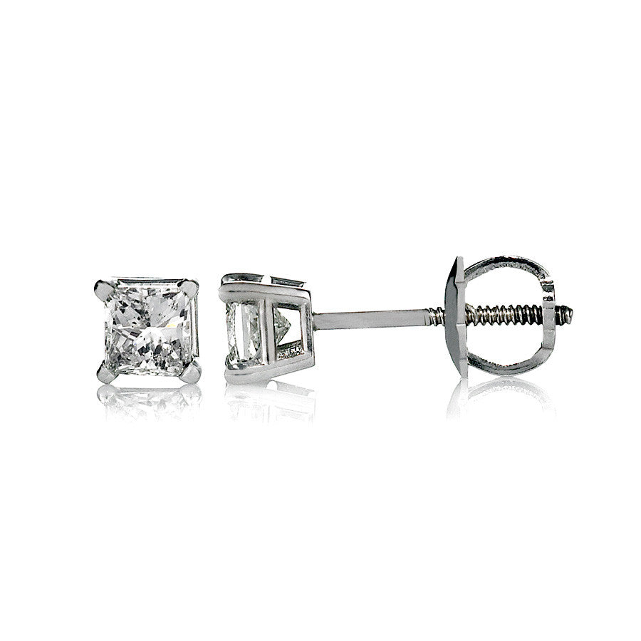 14K White Gold Diamond Stud Earrings 0.94 Ctw