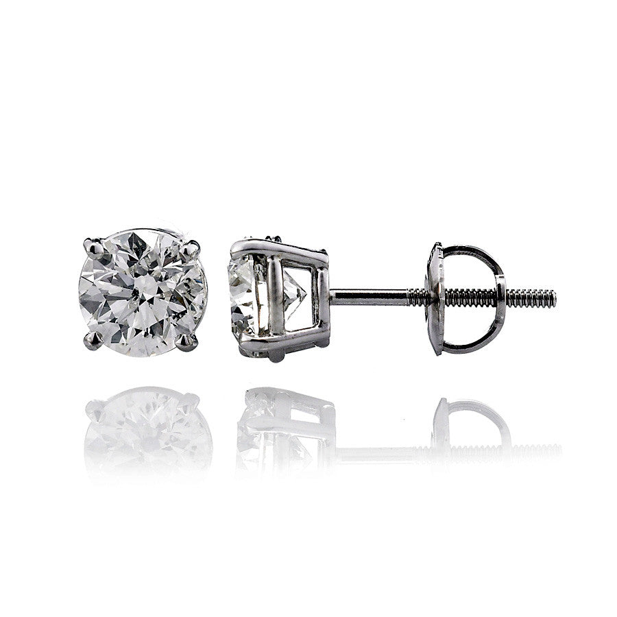 14K White Gold Diamond Stud Earrings 0.99 Ctw
