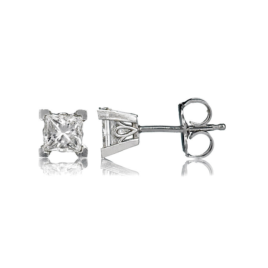 14K White Gold Diamond Stud Earrings 1.01 Ctw