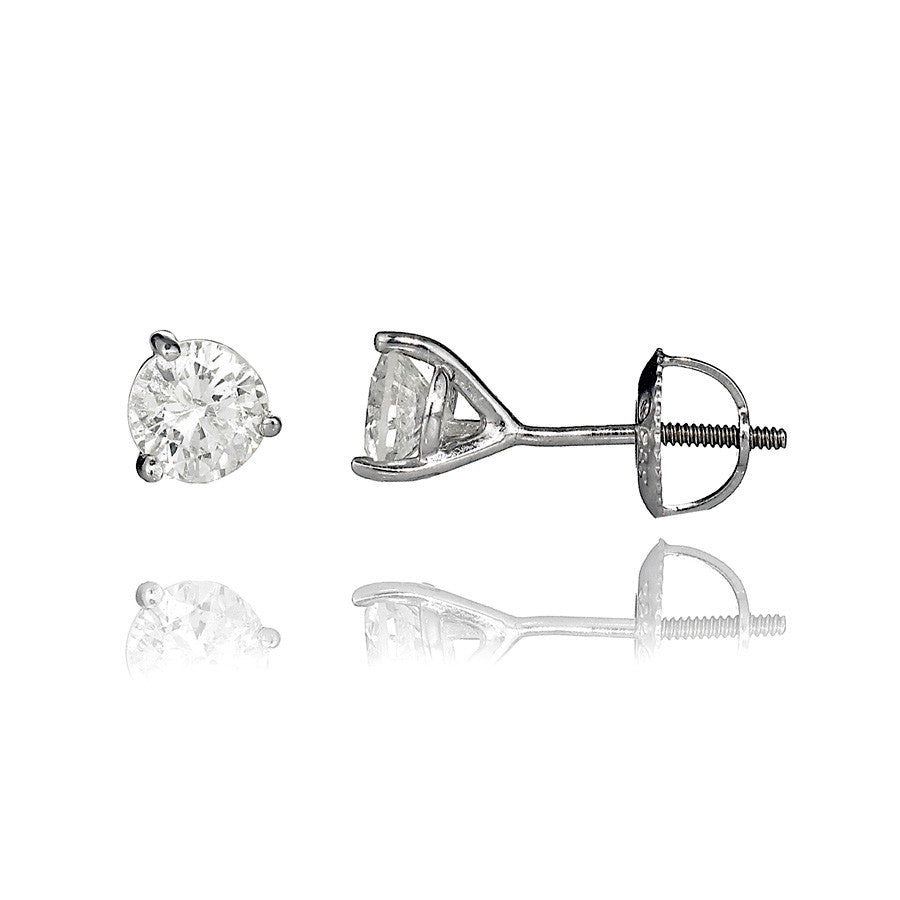14K White Gold Diamond Stud Earrings 0.95 Ctw