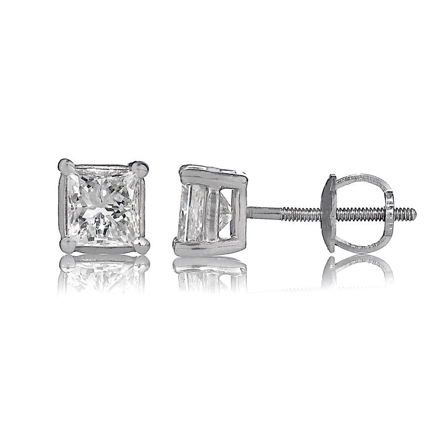 14K White Gold Diamond Stud Earrings 1.53 Ctw
