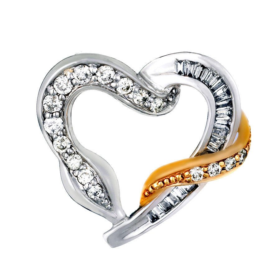 14K Two Tone Gold Womens Diamond Heart Pendant 0.60 Ctw