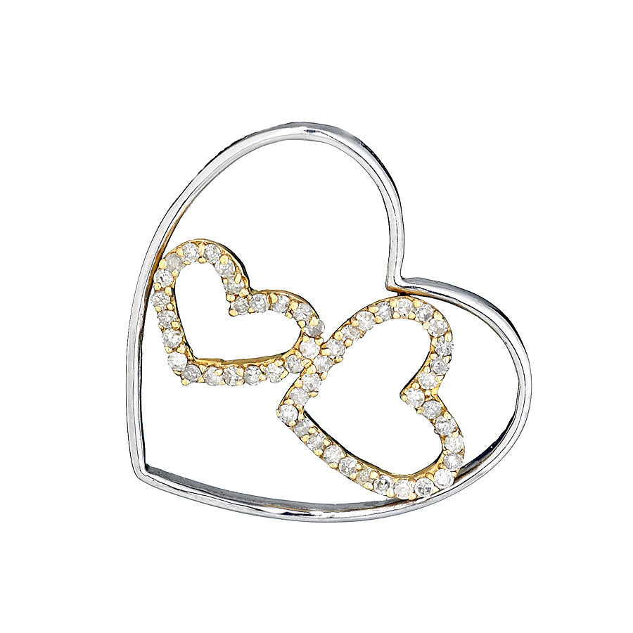 14K Two Tone Gold Womens Diamond Heart Pendant 0.36Ctw