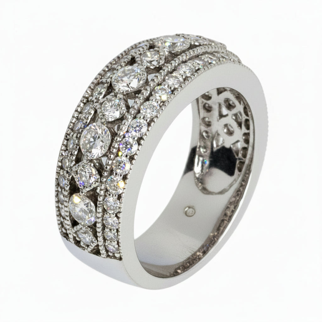 14 KT WHITE GOLD ROUND PRINCESS DIAMOND RING - 1.75 CT