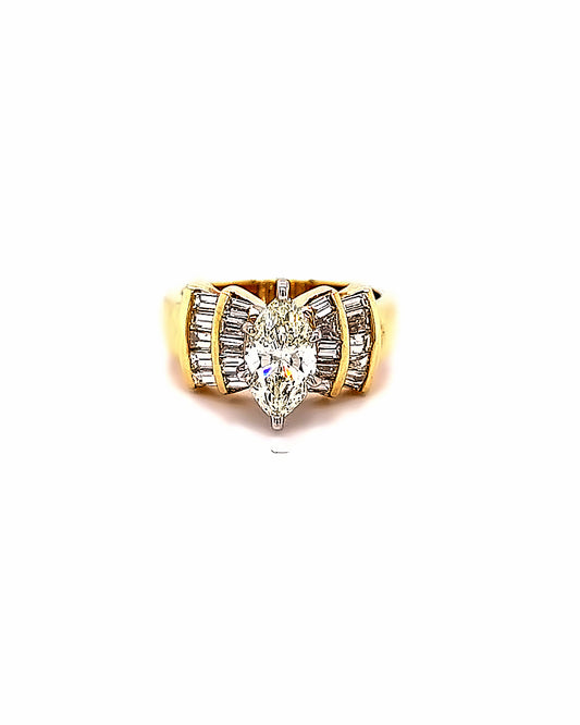 14 KT YELLOW GOLD MARQUISEDIAMOND RING - 1.87 CT