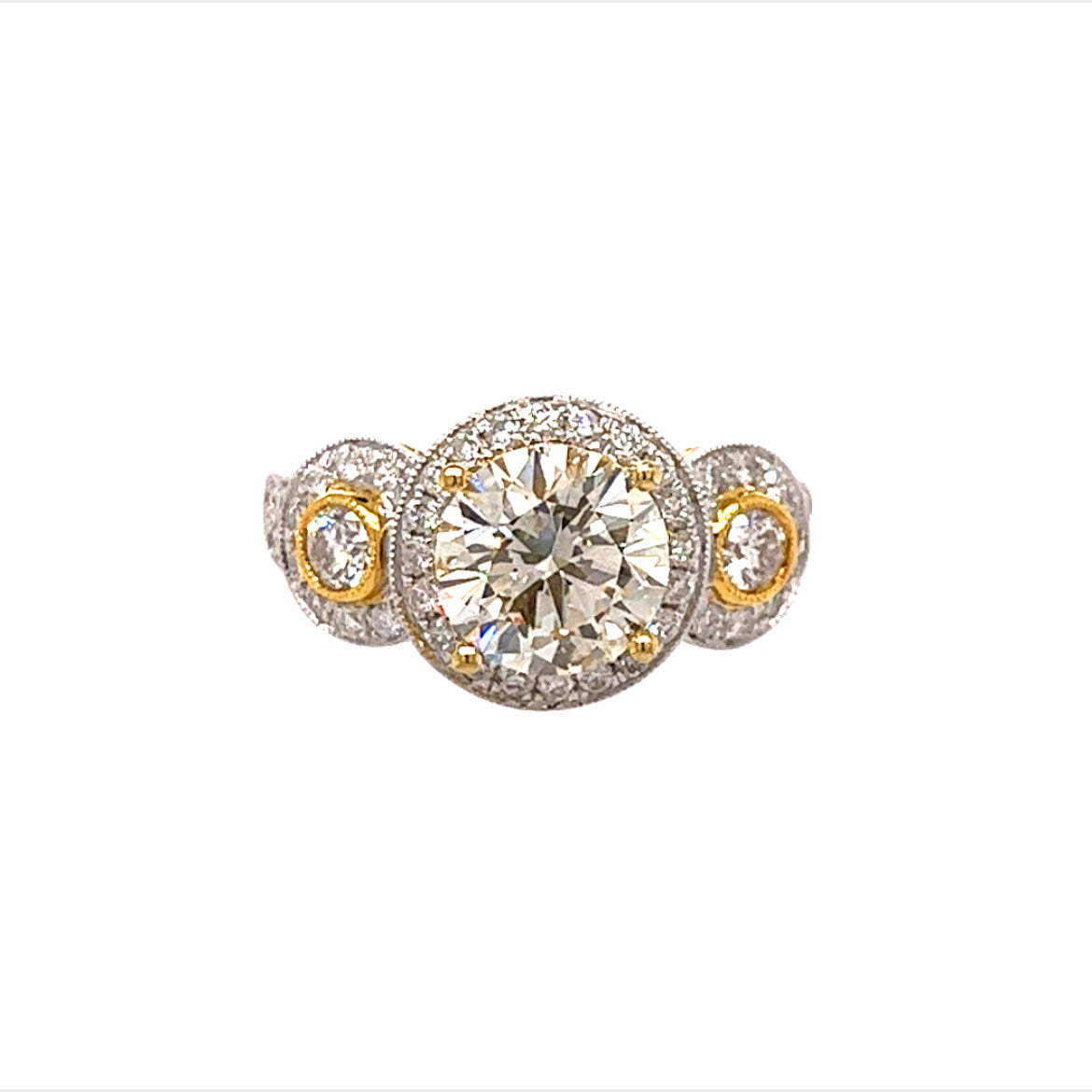 18 TT GOLD - GORGEOUS ROUND DIAMOND RING - 3.39 CT