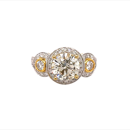 18 TT GOLD - GORGEOUS ROUND DIAMOND RING - 3.39 CT