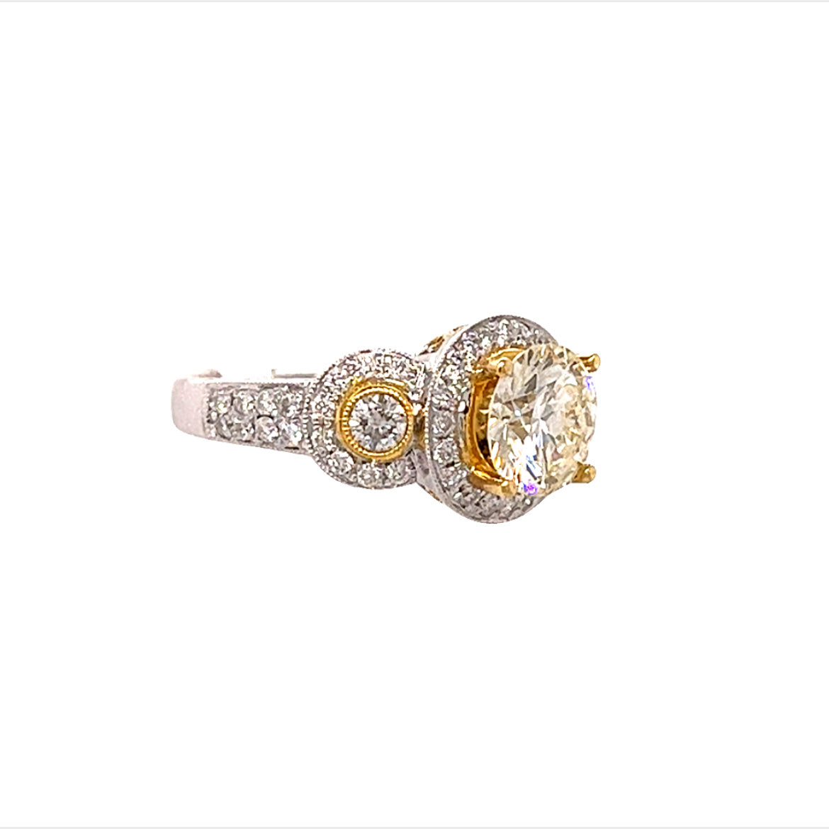 18 TT GOLD - GORGEOUS ROUND DIAMOND RING - 3.39 CT