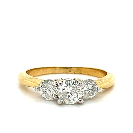 14KT YELLOW GOLD 3 ROUND DIAMONDS LADIES RING