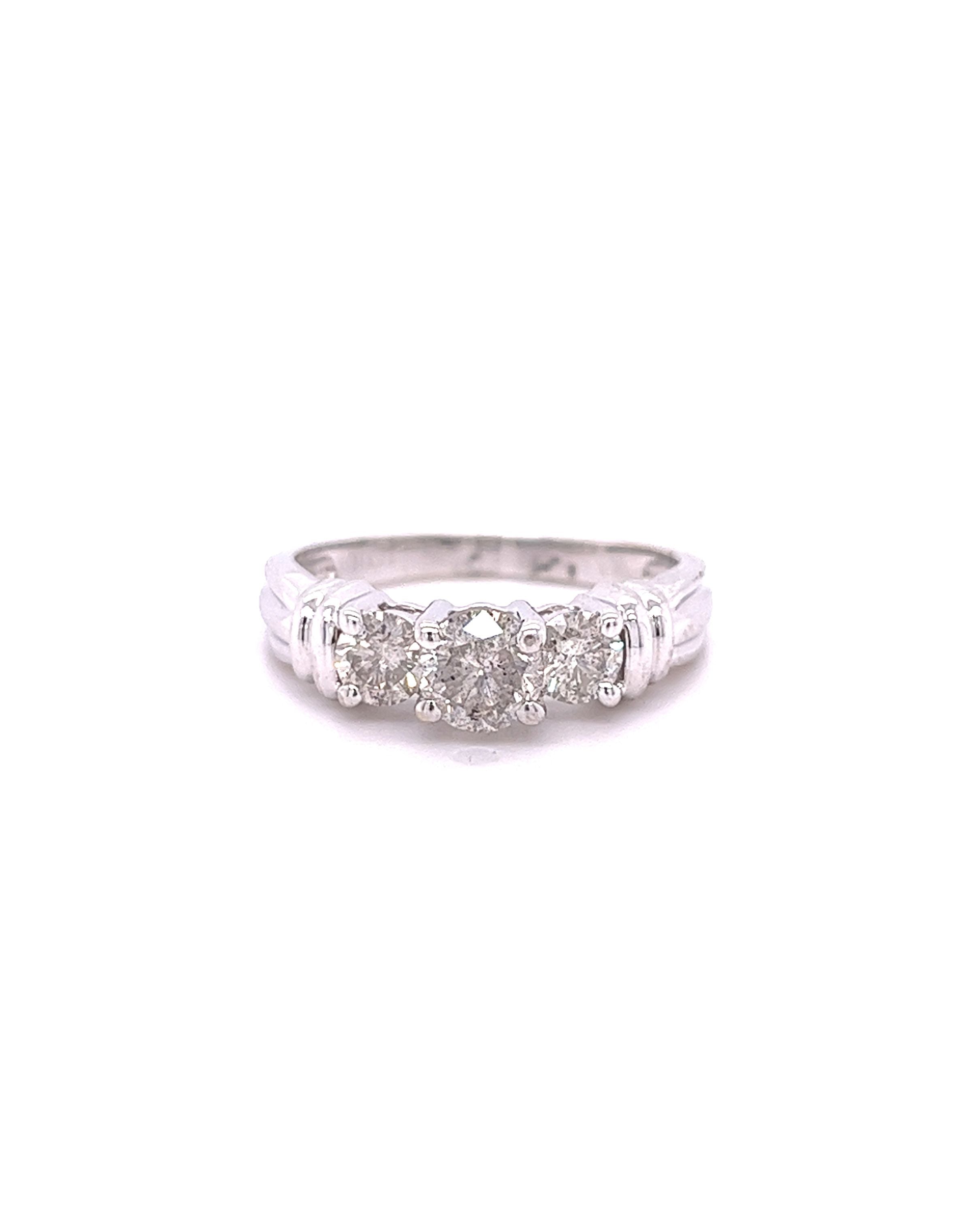 14KT WHITE GOLD FANCY 3 STONE ENGAGEMENT RING