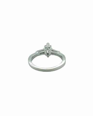 FANCY PLATINUM RING WITH A MARQUISE DIAMOND AND BAGUETTE ACCENT DIAMONDS ON THE SIDES