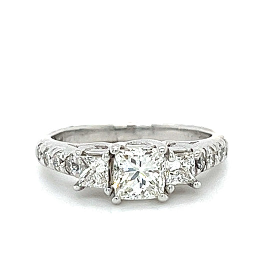 14KT WHITE GOLD FANCY 3 DIAMOND ENGAGEMENT RING