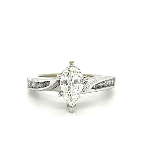 14KT WHITE GOLD FANCY PEAR SHAPE ENGAGEMENT RING