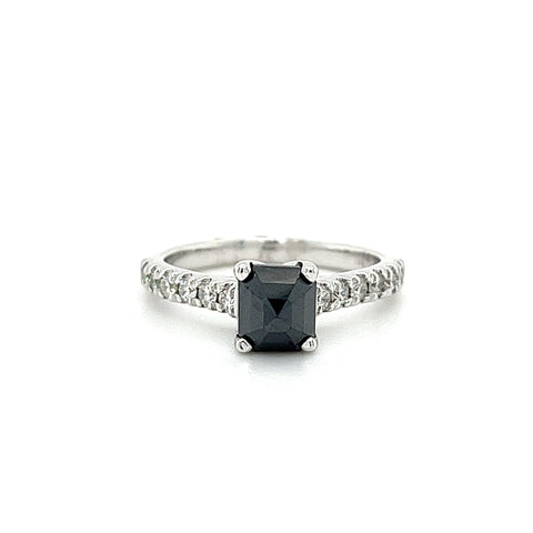 14KT WHITE GOLD FANCY BLACK DIAMOND ENGAGEMENT RING