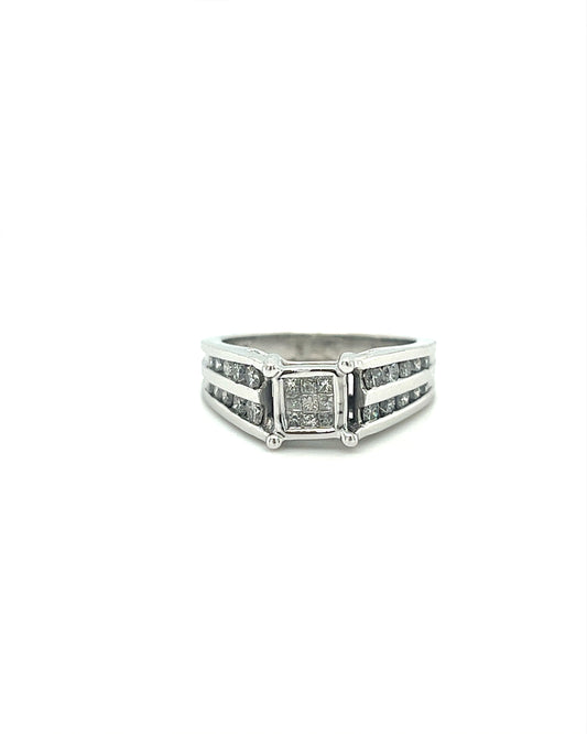 14KT WHITE GOLD FANCY DIAMOND ENGAGEMENT RING