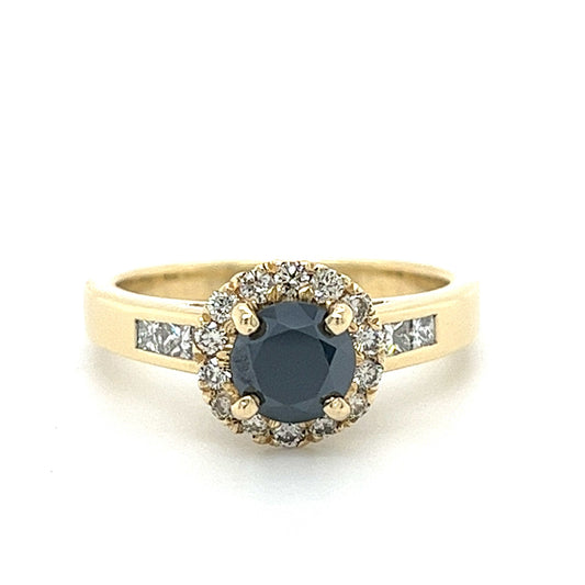 14KT YELLOW GOLD BLACK DIAMOND ENGAGEMENT RING