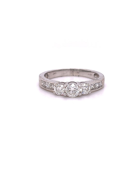 14KT WHITE GOLD 3 DIAMOND ENGAGEMENT RING