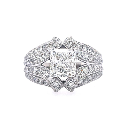 14KT WHITE GOLD FANCY BRILLIANT DIAMOND ENGAGEMENT RING