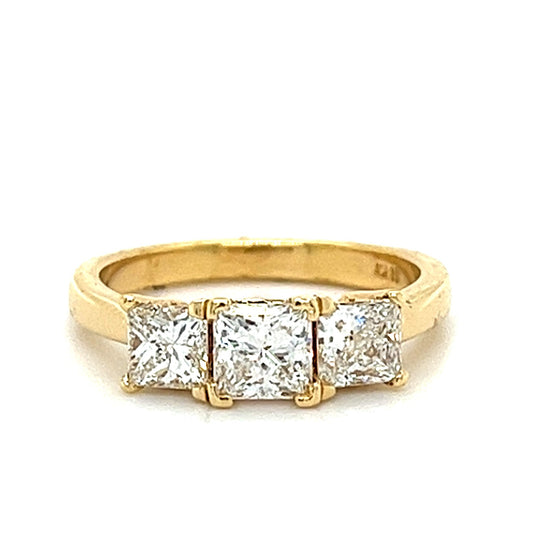 18KT YELLOW GOLD FANCY 3 DIAMOND ENGAGEMENT RING