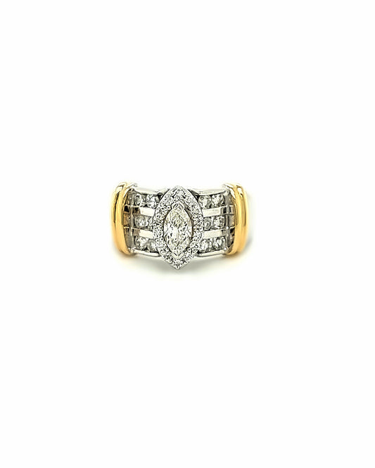 14KT TWO TONE GOLD FANCY DIAMOND ENGAGEMENT RING