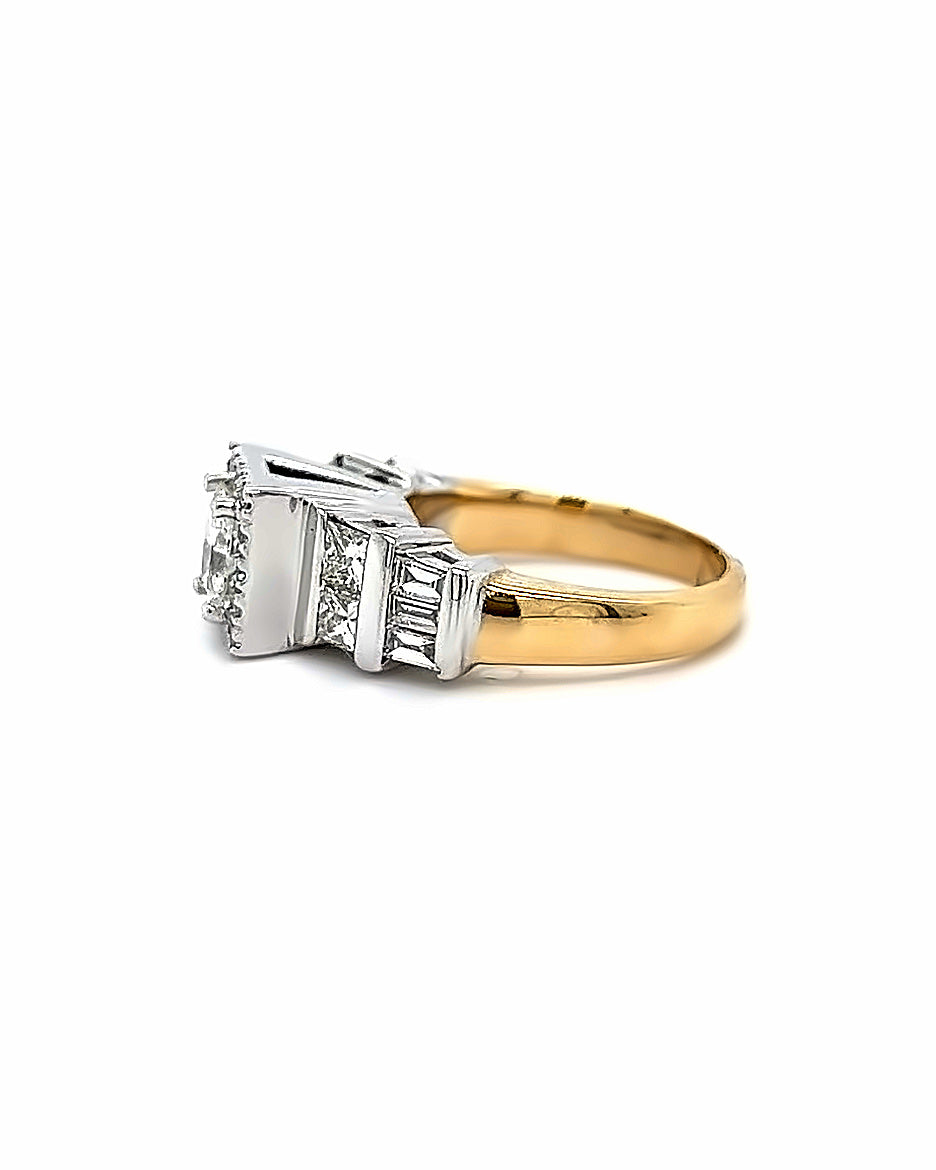 14KT TWO TONE FANCY DIAMOND ENGAGEMENT RING