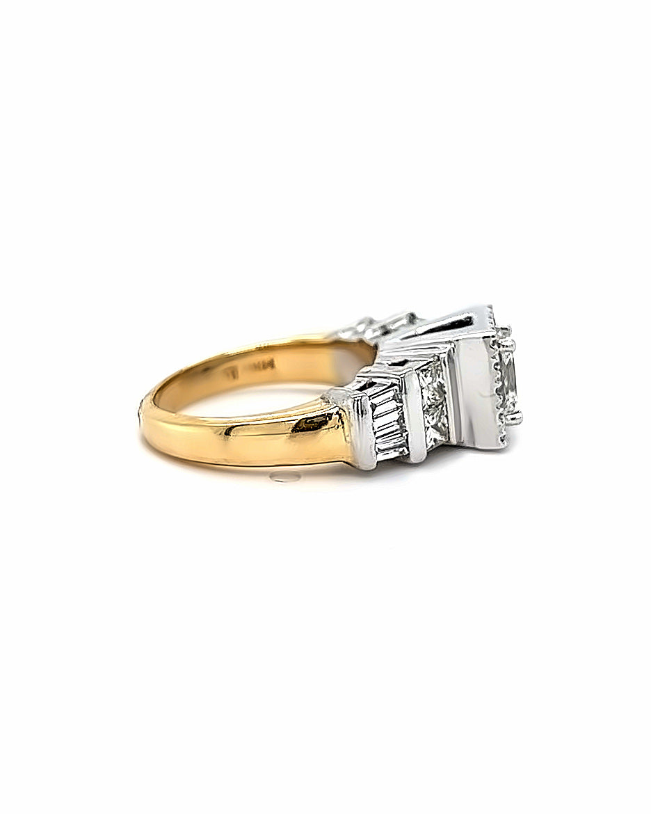 14KT TWO TONE FANCY DIAMOND ENGAGEMENT RING