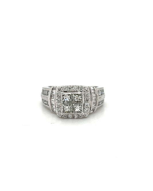 14KT WHITE GOLD FANCY DIAMOND ENGAGEMENT RING