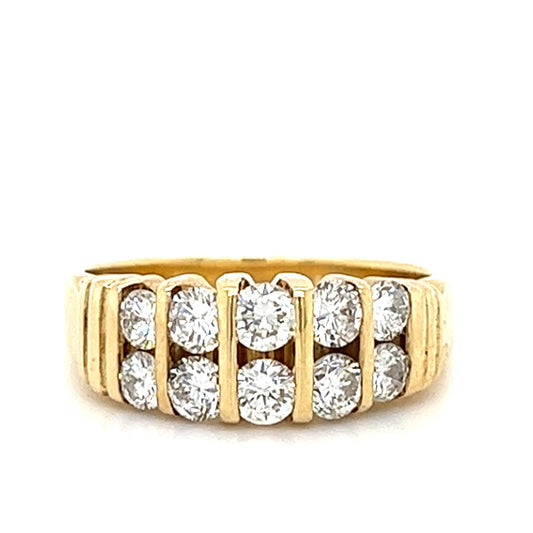 14KT YELLOW GOLD 2 ROWS DIAMOND WEDDING BAND