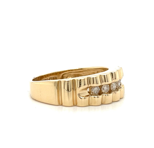 14KT YELLOW GOLD FANCY MENS DIAMOND WEDDING BAND