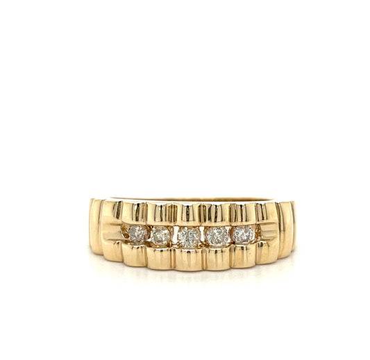 14KT YELLOW GOLD FANCY MENS DIAMOND WEDDING BAND