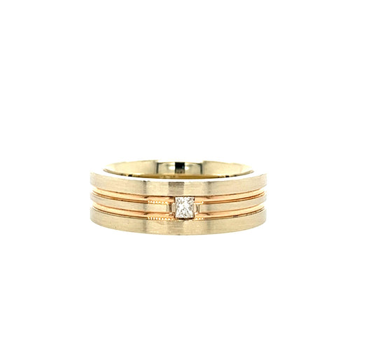 14KT YELLOW GOLD FANCY MENS DIAMOND WEDDING BAND