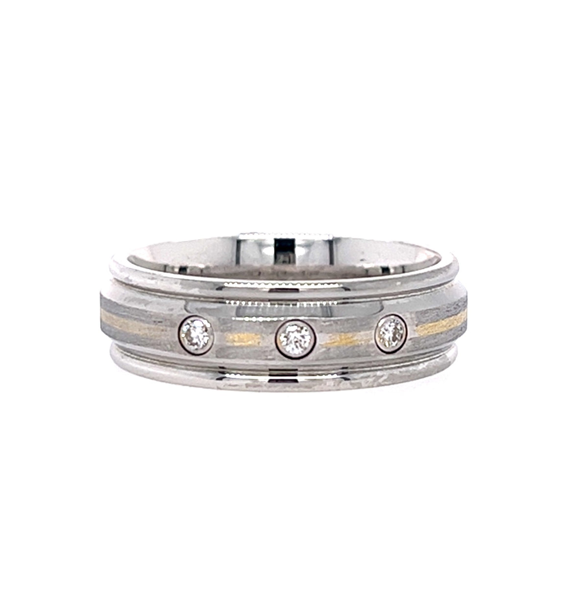 STAINLESS STEEL/14KT YELLOW GOLD FANCY MENS DIAMOND WEDDING BAND