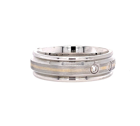 STAINLESS STEEL/14KT YELLOW GOLD FANCY MENS DIAMOND WEDDING BAND