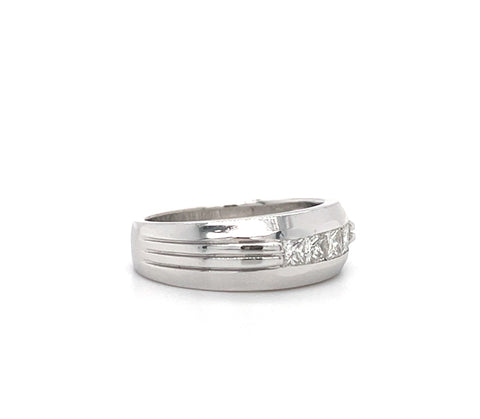 14KT WHITE GOLD FANCY MENS DIAMOND WEDDING BAND