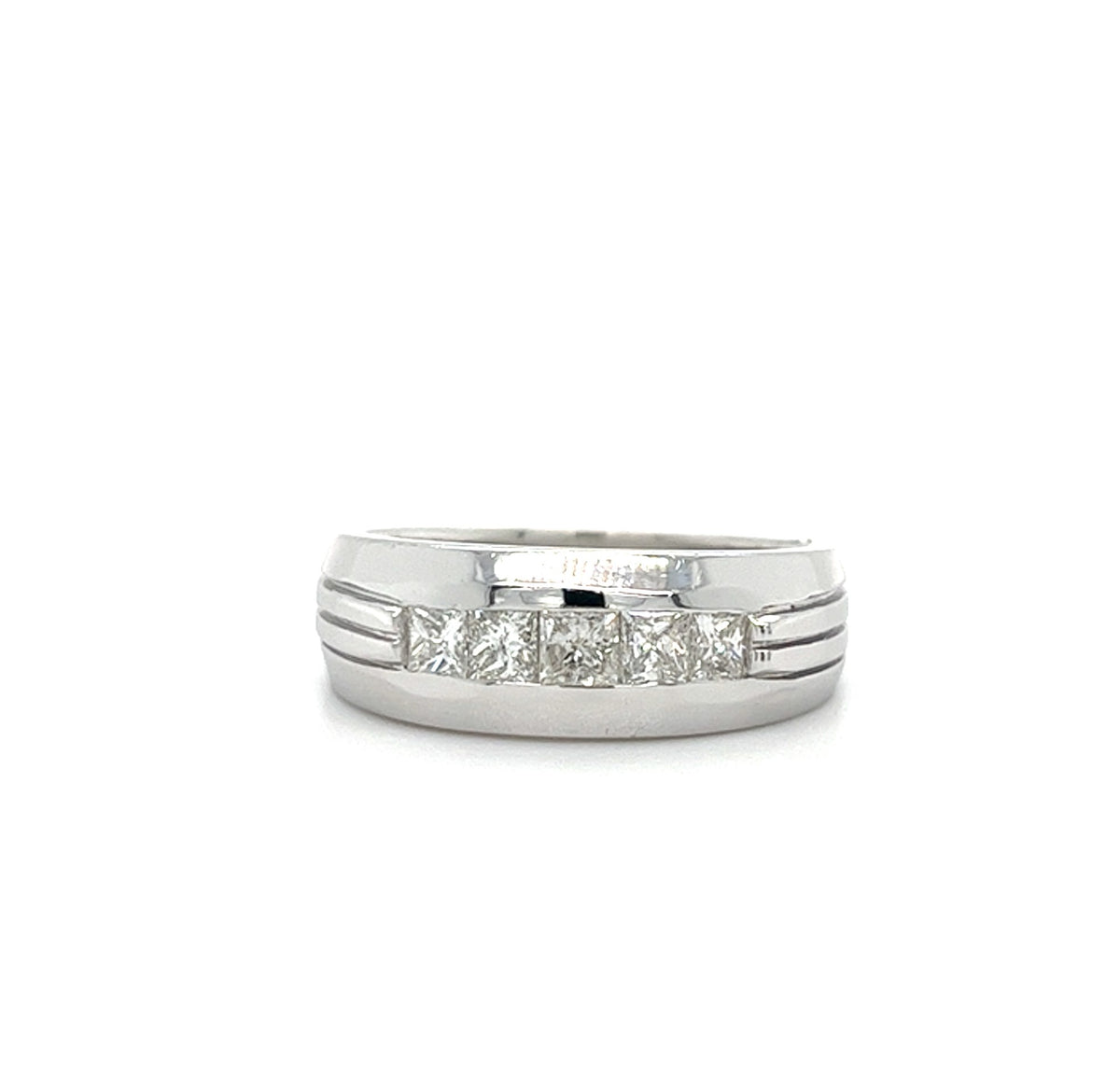 14KT WHITE GOLD FANCY MENS DIAMOND WEDDING BAND