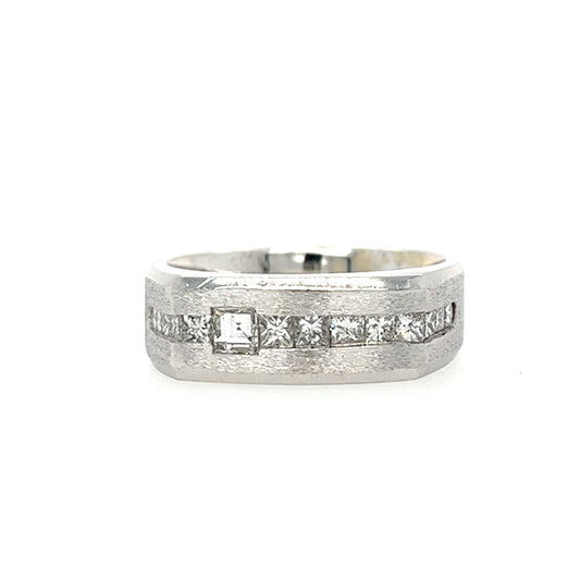 14KT WHITE GOLD FANCY MENS DIAMOND WEDDING BAND