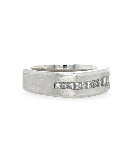 14KT WHITE GOLD FANCY MENS DIAMOND WEDDING BAND