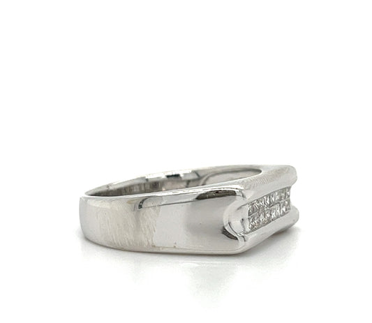 14KT WHITE GOLD FANCY MENS DIAMOND WEDDING BAND