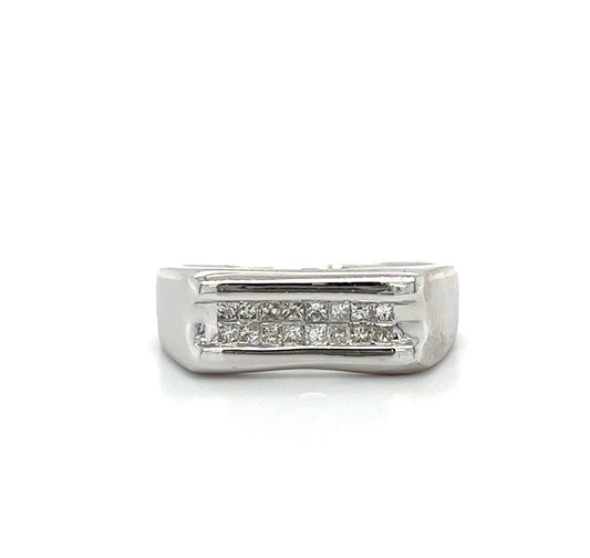 14KT WHITE GOLD FANCY MENS DIAMOND WEDDING BAND