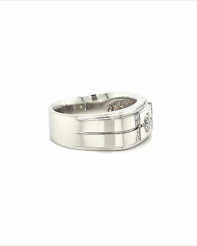 14KT WHITE GOLD FANCY MENS DIAMOND WEDDING BAND