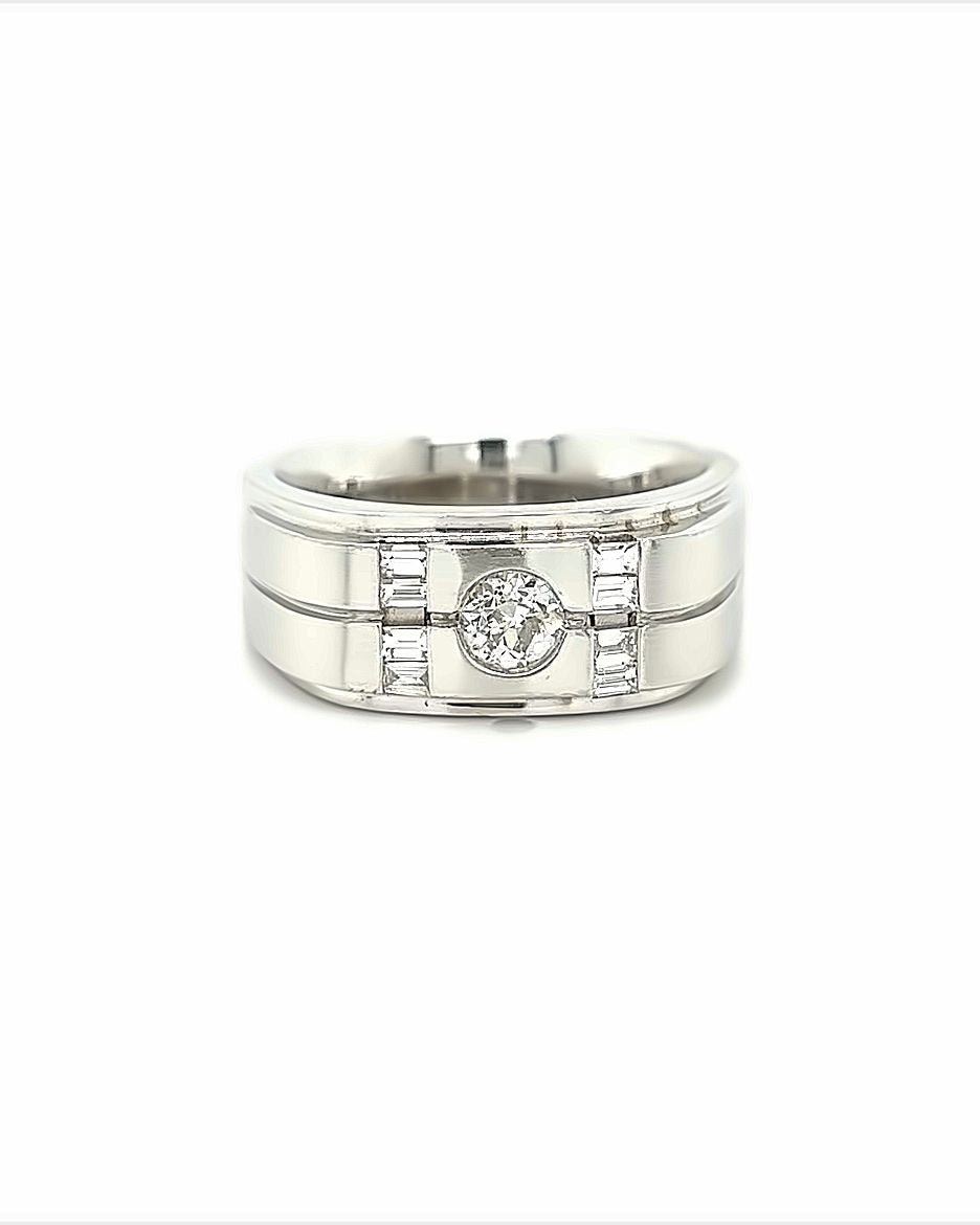 14KT WHITE GOLD FANCY MENS DIAMOND WEDDING BAND