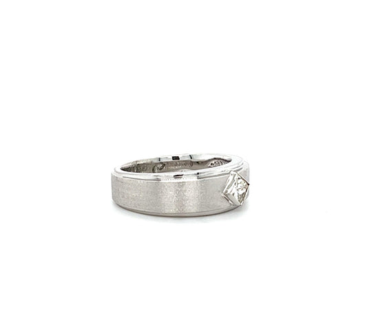 14KT WHITE GOLD FANCY MENS DIAMOND WEDDING BAND