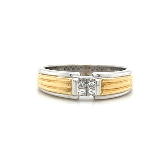 14KT TWO TONE GOLD FANCY MENS DIAMOND WEDDING BAND