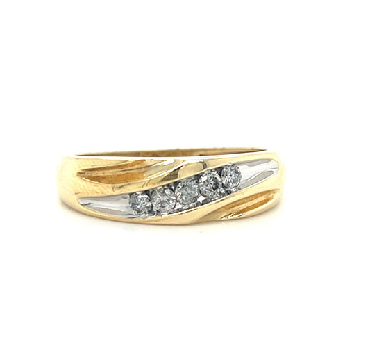 10KT YELLOW GOLD FANCY MENS DIAMOND WEDDING BAND