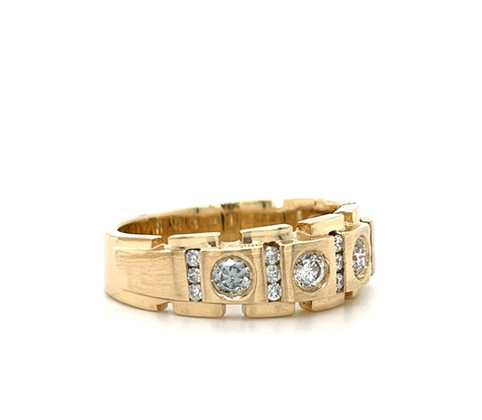 14KT YELLOW GOLD FANCY MENS DIAMOND WEDDING BAND